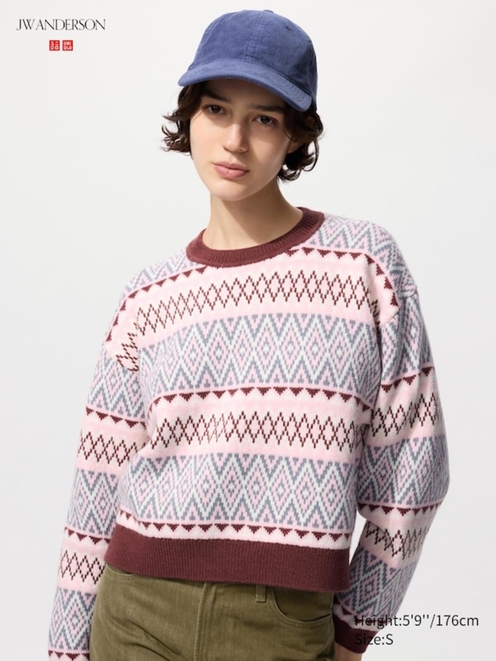 JW ANDERSON x UNIQLO Fair Isle Crew Neck Sweater in Pink Burgundy Size S - Picture 2 of 6